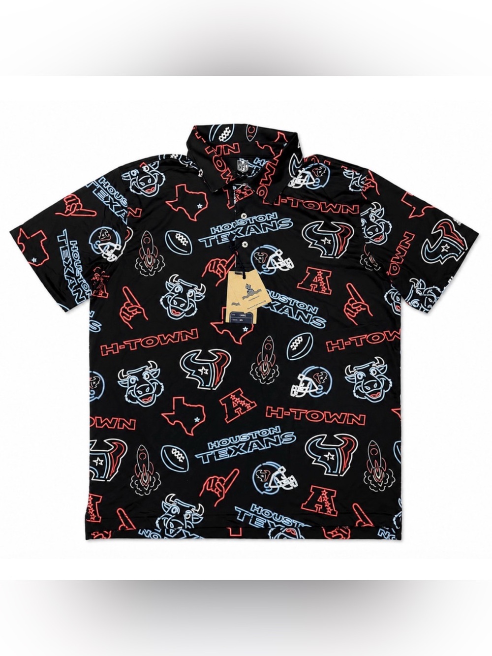 NWT CHUBBIES BLACK NEON GRAPHIC NFL HOUSTON TEXANS PERFORMANCE POLO SHIRT SZ L